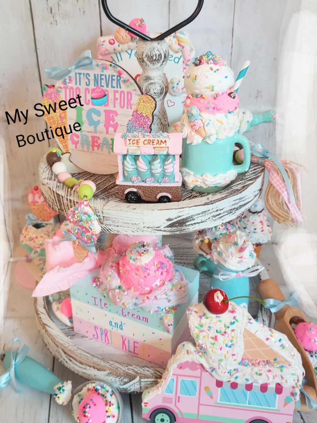 Ice Cream Tiered Tray Decor, Ice Cream Home Decor/party Props, Ice