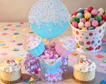 Personalized Candyland Themed Centerpiece,  RainbowUnicorn Party Centerpiece, Fun Kids Birthday Decor, Sweet 16 Birthday party Centerpiece