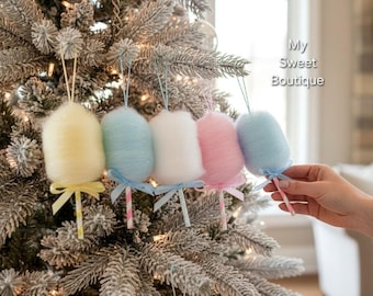 Ornements pastel Candyland, décorations de sapin de Noël barbe à papa, décorations suspendues pour une fête gourmande