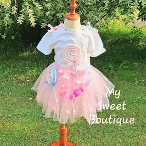 Outfit met snoepthema voor volwassenen/meisjes, Candyland-rok/jurk, lollyrok