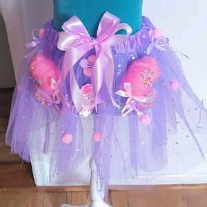 Aanpasbare tutu met snoepthema en optionele hoofdband, paarse of roze suikerspinoutfit/jurk, Candyland-jurk/rok