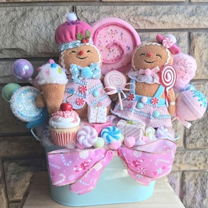 Lebkuchen Candyland Herzstück, Weihnachtstischgesteck, Bunte Lebkuchendekorationen, Feiertagssüßigkeiten Herzstück