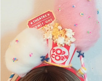 Carnival/Circus Themed Headband, Popcorn Hairpiece, Cotton candy Tiara, Movie themed headband