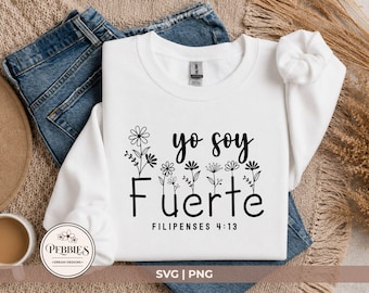 Flowers Spanish Christian SVG, Yo Soy Fuerte Cristiano PNG, Frases Religiosas Clipart, Dichos Cristianos, Frase Cristiana (Digital Download)