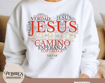 Christian Spanish Word Art Heart Svg, Jesus SVG, Frases Cristiana Svg, Frases Religiosa Español SVG, Frases Biblica Svg, Frase Cristiana PNG