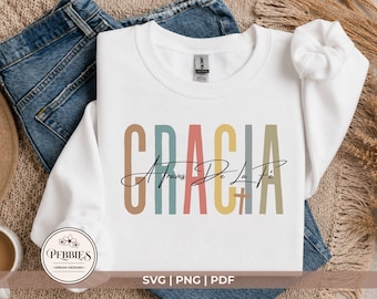 Spanish Christian SVG, Gracia A Traves De La Fe Cristiano PNG, Frases Religiosa Clipart, Dichos Cristianos, Frase Cristiana Digital Download