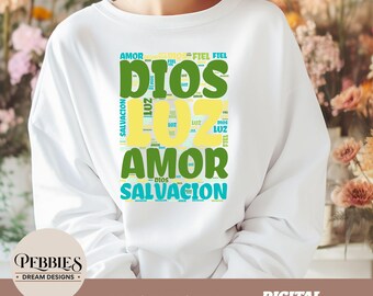 Christian Spanish Word Art SVG PNG: Inspirational Religious Quote Clip Art (Digital Download)