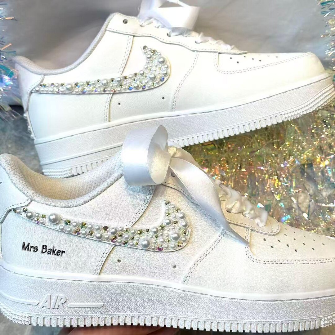 Custom Wedding Bride Pearl Rhinestones Sneakers / Personalized Air ...
