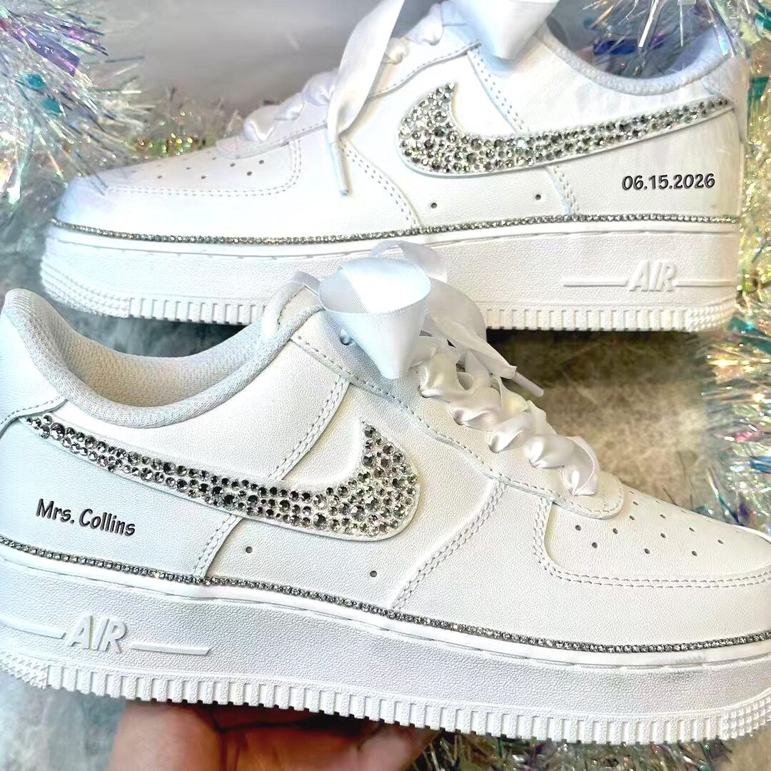 Custom Wedding Bride Rhinestones Sneakers / Personalized Air Force One ...