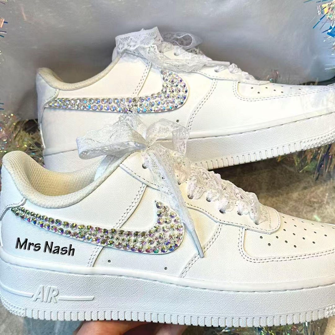 Custom Wedding Bride Rhinestones Sneakers / Personalized Air Force One ...