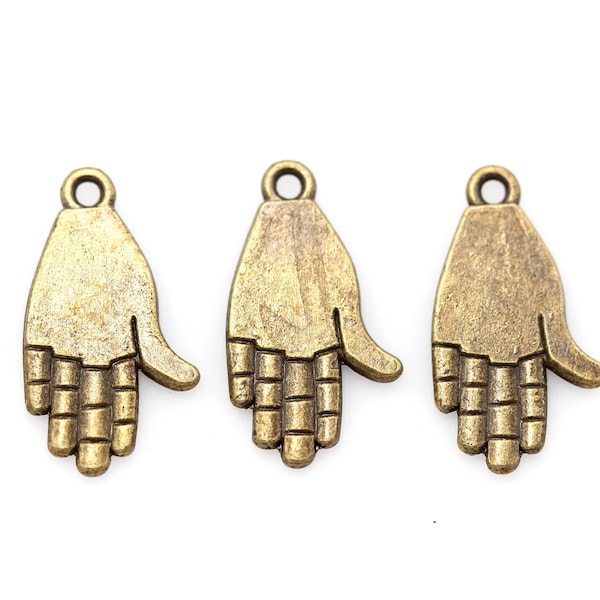 Bronze Hand Charm Brass Hand Pendant Witch Charm Witch Pendant Hamsa Charm Antique Hand Charms Palmistry Charm Magic Hand Necklace