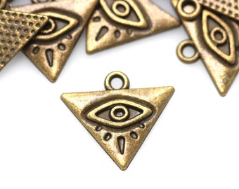 Antiek bronzen boze oog bedel driehoek bedel alziend oog bedel heksenbedels heks sieraden sieraden maken benodigdheden messing oog amulet