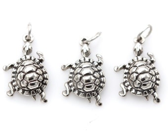 Sterling Silver Turtle Charm Silver Turtle Pendant Sea Turtle Charm Sterling Silver Animal Charm Jewelry Supply Beach Charm 3D Charm