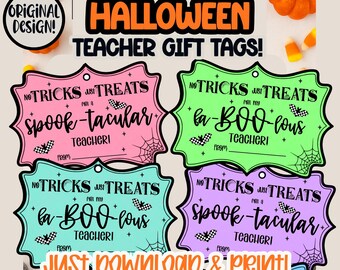Sin trucos, solo dulces - Etiquetas de regalo de Halloween imprimibles para profesores. ¡Descarga inmediata! ¡Diseño original!