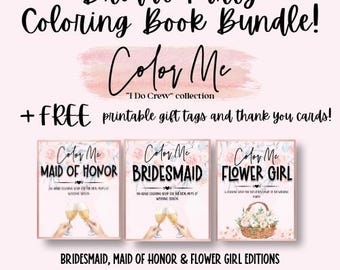 Libro para colorear para la fiesta nupcial: dama de honor, dama de honor y niña de las flores (descarga en PDF)