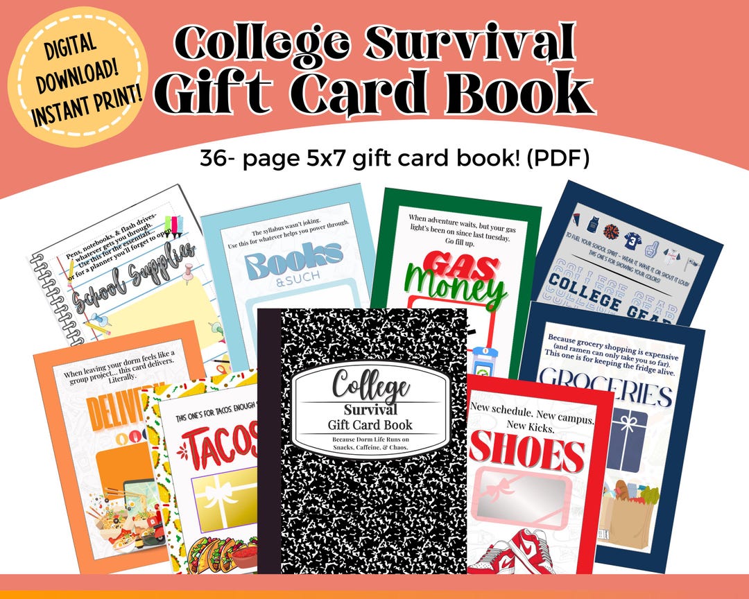 College Survival Gift Card Book | Printable Graduation Gift (PDF) - Etsy