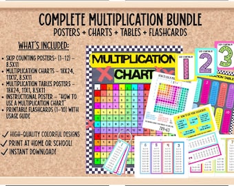 Paquete de aprendizaje de multiplicación: Conteo salteado, tablas, tarjetas didácticas (Descargar PDF)