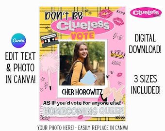 Póster de la campaña de bienvenida inspirado en Clueless: Diseño retro editable de los 90 (descarga digital)