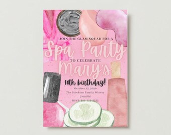 ¡Invitación editable para fiesta de cumpleaños de spa! Tamaño 5x7 ¡Descarga instantánea! ¡Personalízala! ¡Solo descarga digital!