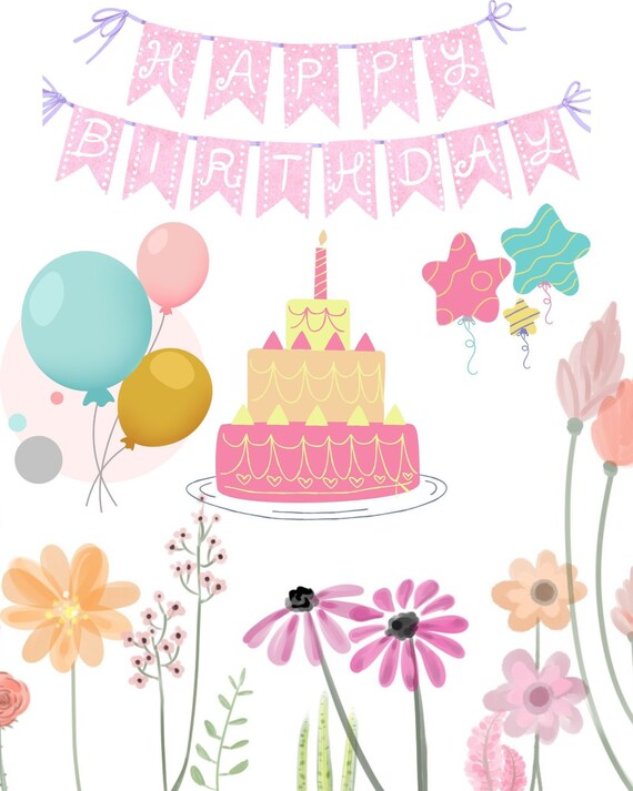 Happy Birthday Printable Poster Wish Gift Pink Girl - Etsy
