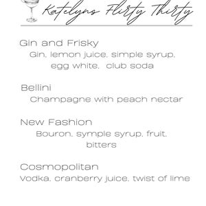 Drink Card Menu