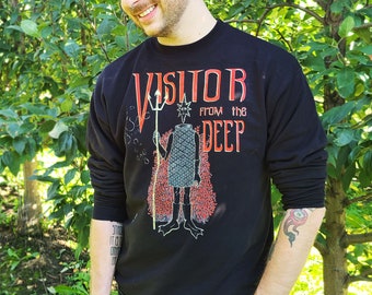 Long Sleeve Crewneck Sweatshirt &quot;Visitor From the Deep&quot; Original Artist Illustration shirts thick fall winter shirt grunge horror cool art