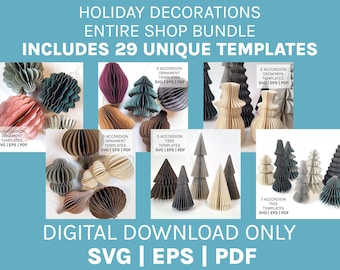 DIY Honeycomb Christmas Decorations, Entire Shop Bundle, 29 Digital Templates, Instant Digital Download SVG for Cricut, DIGITAL File Only