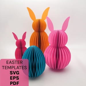 Decorazioni pasquali fai da te a nido d'ape, 6 modelli digitali, download digitale istantaneo, file di taglio SVG per Cricut, coniglietto a nido d'ape di carta