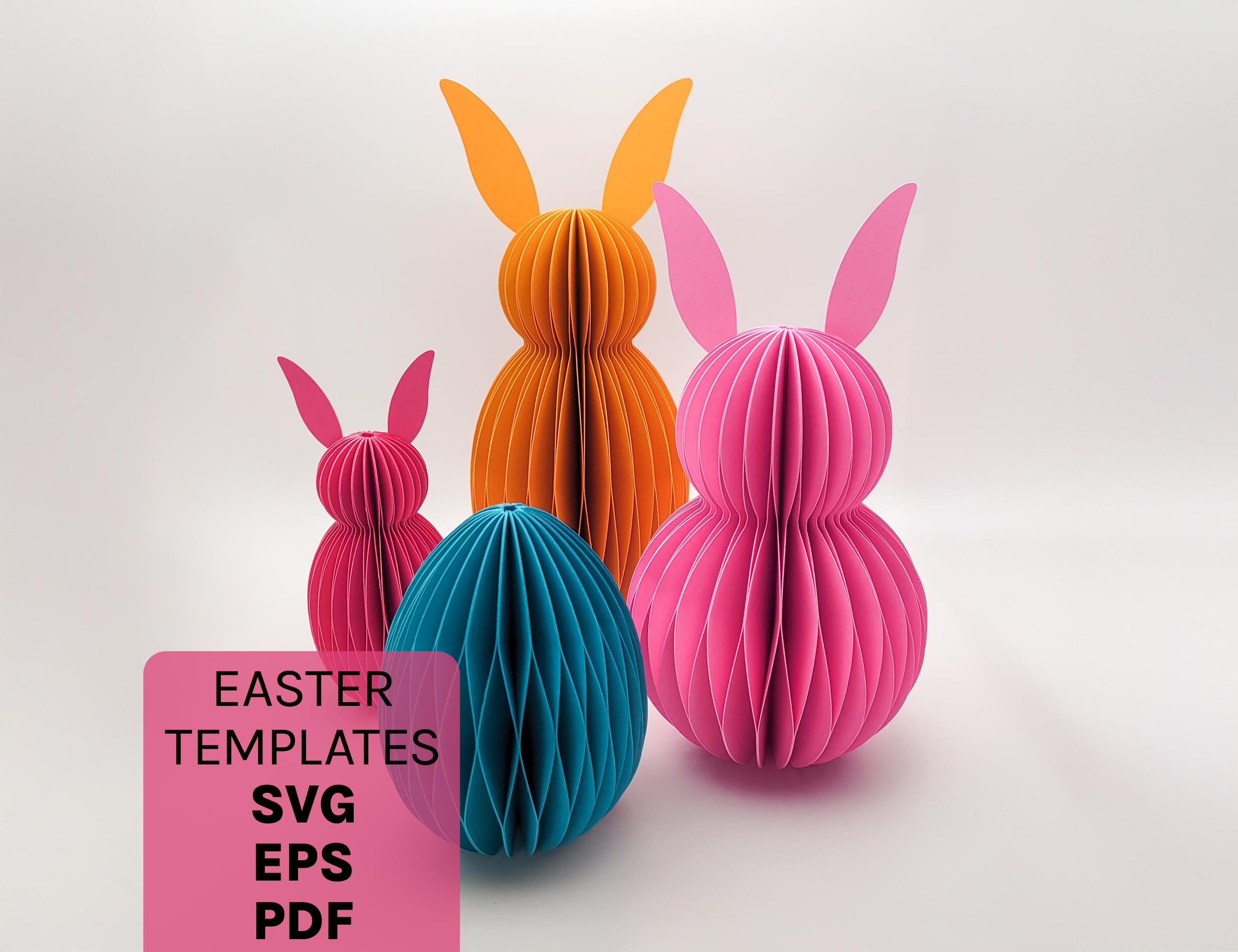 DIY Honeycomb Easter Decorations, 6 Digital Templates, Instant Digital Download, Paper Craft SVG Cut File for Cricut, Paper Honeycomb Bunny