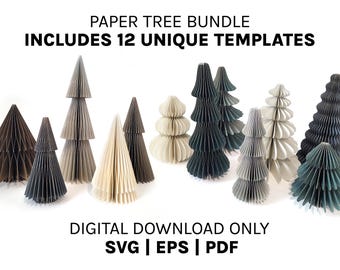 Adornos navideños de panal de abeja para hacer tú mismo, 12 plantillas digitales, decoración navideña moderna, descarga digital instantánea SVG para Cricut, árboles de papel