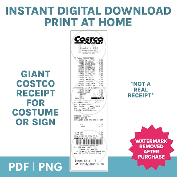 Costco Receipt Printable Sign for DIY Halloween Costume, Printable Sign for Funny Pet Costume, Last Minute Costume, Instant Digital Download