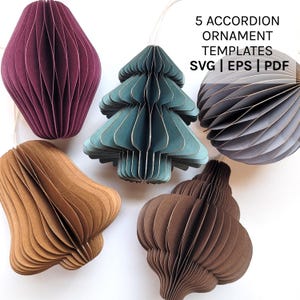 DIY Honeycomb Papierornamente, 5 digitale Vorlagen, Glockenornament, Papierweihnachtsbaum, sofortiger digitaler Download SVG für Cricut