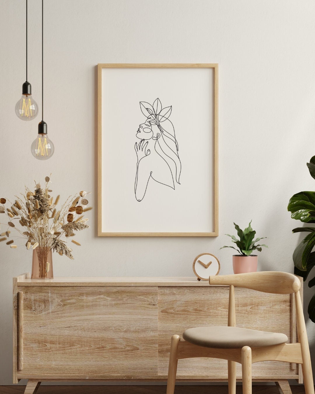 Printable Line Floral Woman Wall Art Digital Wall Print - Etsy