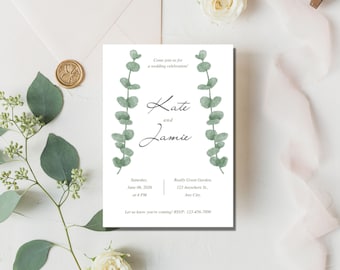 Editable Eucalyptus Template | Wedding Invitation | Wedding Invite Template | Canva Editable | Digital Wedding Card | Beautiful Modern Card