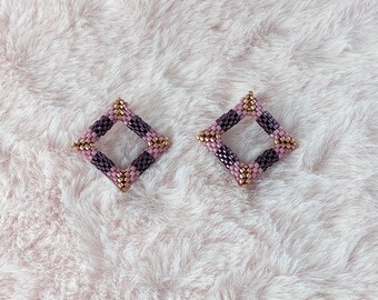 Stud earrings, beaded jewelry, miyuki delica, square peyote stitch, lightweight earrings, unique jewelry, gifts for mom, Valentine's gift