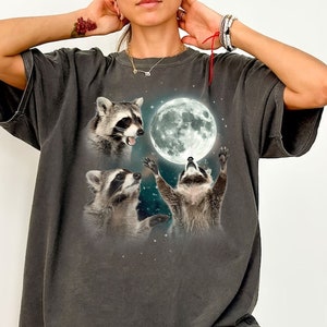Retro Raccoon howling at the moon shirt, Cute Animals Raccoon Lover, Funny Raccoon With Moon sweatshirt, Racoon Meme Gift image 1