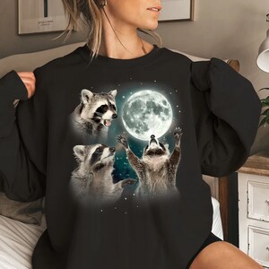 Retro Raccoon howling at the moon shirt, Cute Animals Raccoon Lover, Funny Raccoon With Moon sweatshirt, Racoon Meme Gift image 3