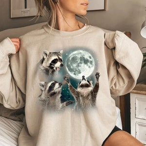 Retro Raccoon howling at the moon shirt, Cute Animals Raccoon Lover, Funny Raccoon With Moon sweatshirt, Racoon Meme Gift image 4