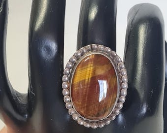 Vintage Sterling Tiger's Eye Men's Ring sz 10.75