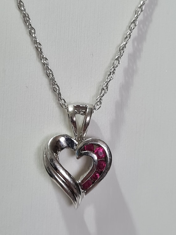 14 K WG Heart Shape with Ruby Pendant and Necklac… - image 1