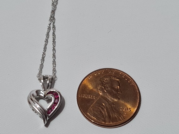 14 K WG Heart Shape with Ruby Pendant and Necklac… - image 3