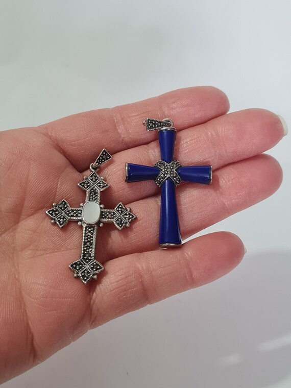 Vintage Sterling Silver and Marcasites Cross Pend… - image 7