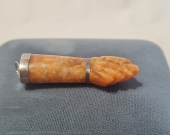 Vintage Sterling Hand Figa Orange Stone Pendant 2"