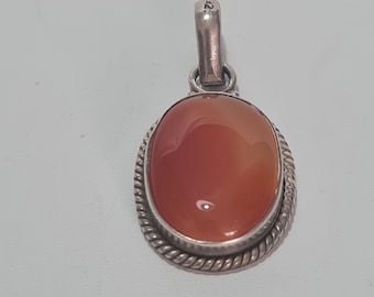 Vintage Agate Sterling Silver Pendant 1"