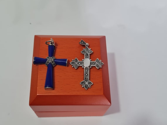 Vintage Sterling Silver and Marcasites Cross Pend… - image 1