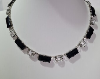Antique Art Deco Sterling and Faceted Glass Choker Necklace 14"