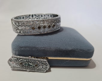 JOHN H PECKHAM Antique Silver Tone Bangle and Matching Brooch