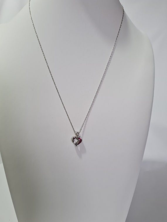 14 K WG Heart Shape with Ruby Pendant and Necklac… - image 2