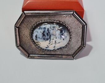 Vintage Sterling Dendrite Moss Agate Belt Buckle