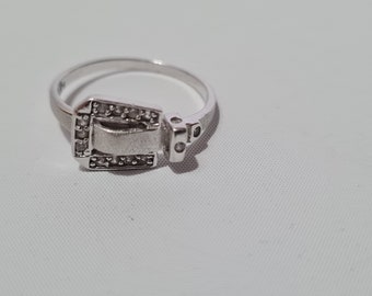 Sterling Silver Belt Buckle CZ Ring sz 7.5